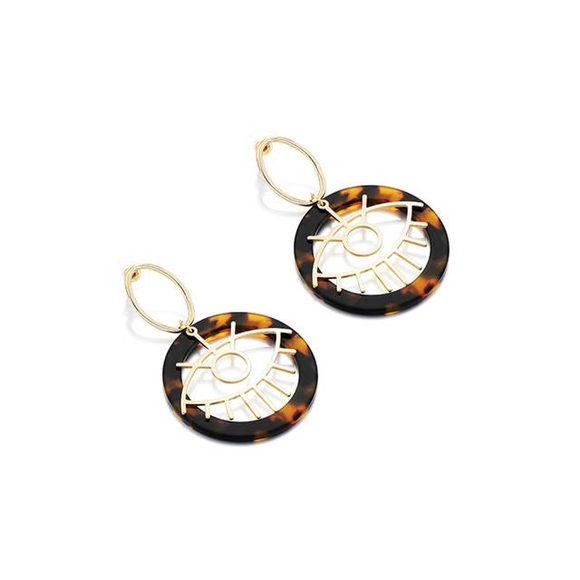 Tortoiseshell Evil Eye Dangle Earring - Picture 3 of 5